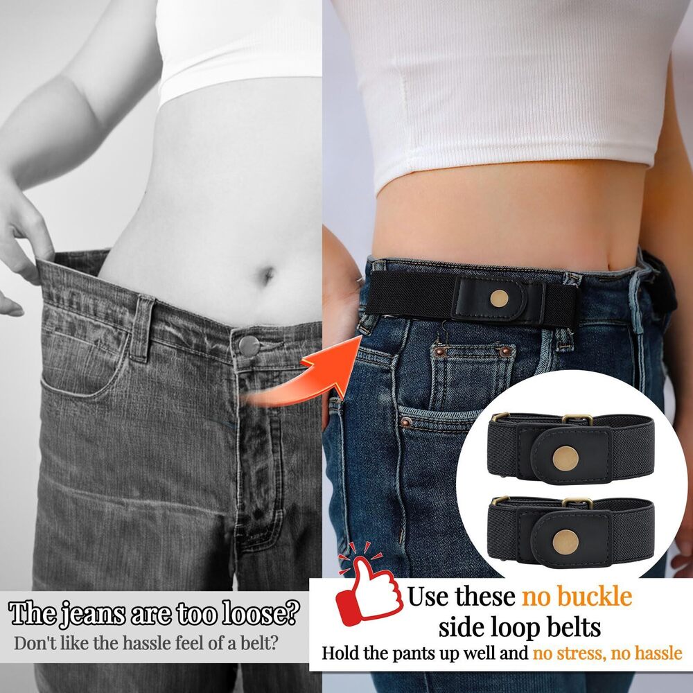 4116 No Buckle Stretch Belt For Women/Men2 Pack Elastic Invisible View 3